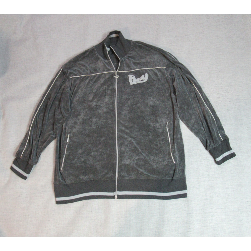 Vintage Pony Jacket Mens Size XL Gray Velour Full Zip Embroidered Hip Hop Y2K